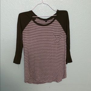 women’s dark green long sleeved striped shirt